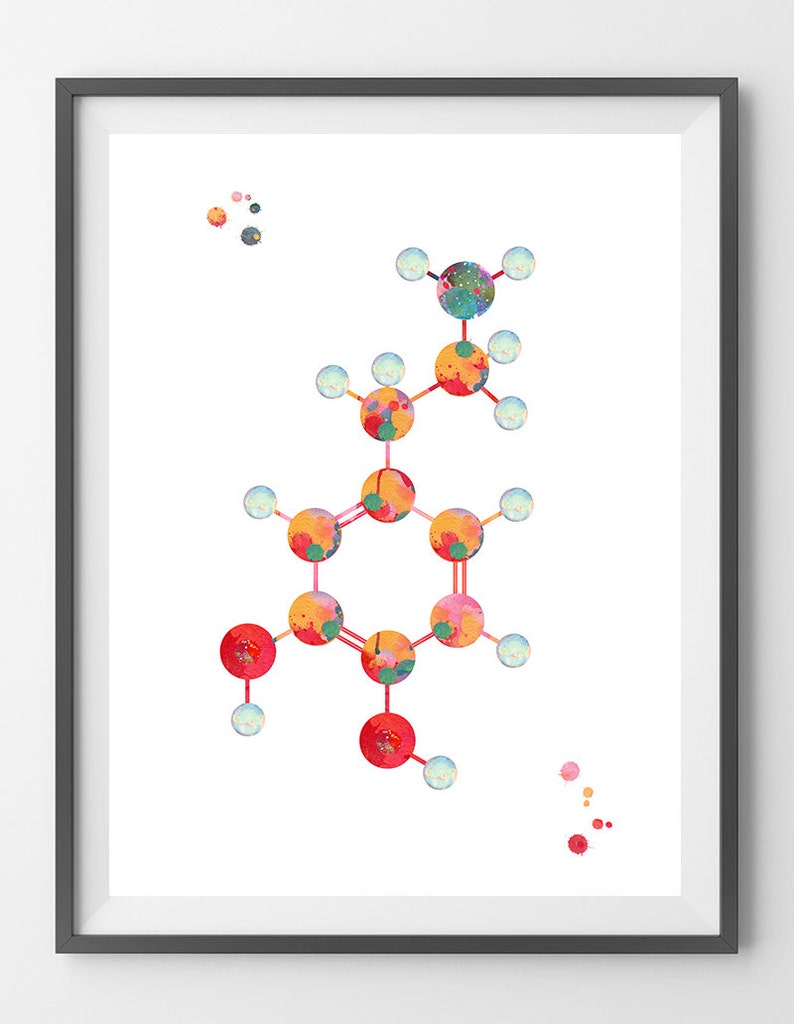 Dopamine Molecule watercolor print dopamine formula poster science Art dopamine chemical structure medical art biology art wall decor 917