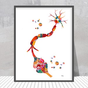 Neuron and Receptor Print Brain Synapse Watercolor Neurotransmitter Connection Poster Neurology Print Medical Clinic Decor Anatomy Art Gift