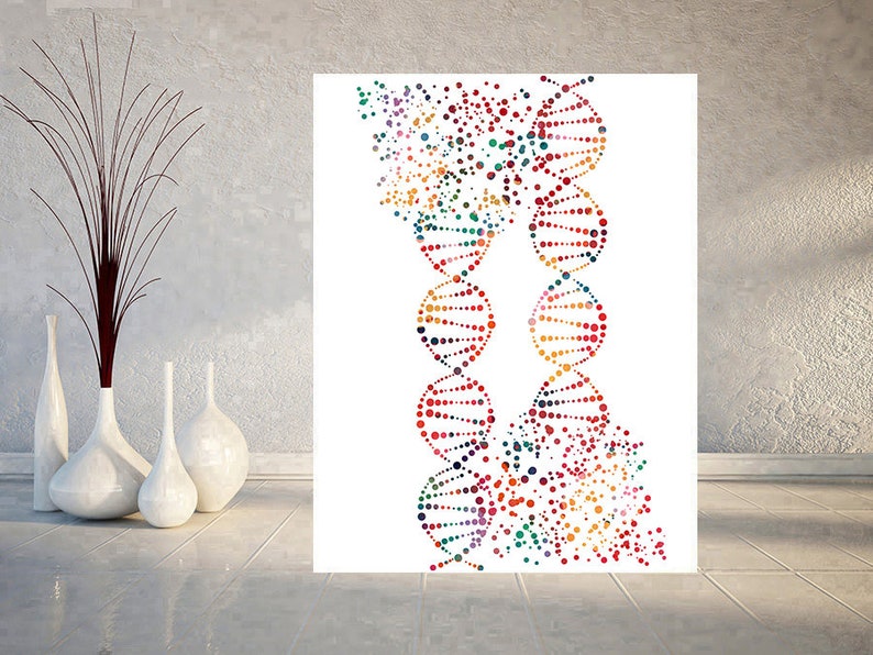 Dna Art Print Double Helix Science Art Watercolor Poster Genetics Art Print Abstract DNA Illustration