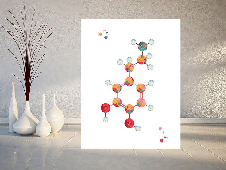 Dopamine Molecule watercolor print dopamine formula poster science Art dopamine chemical structure medical art biology art wall decor 917