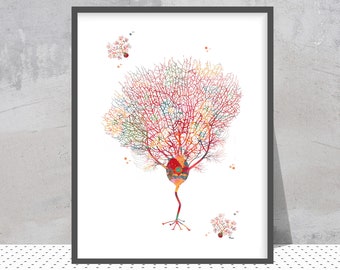 Purkinje Neuron Watercolor Print, Brain Anatomy Art