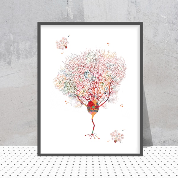 Purkinje Neuron Watercolor Print Brain Art Neuroscience Purkinje Cell Poster Anatomy Art Neurosurgery Neurology clinic Wall Art Print