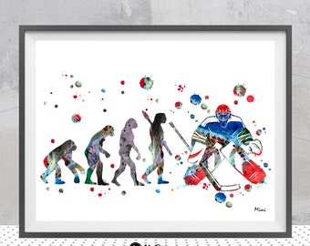 Hockey Player Evolution Print Ice Hockey Goalie Watercolor Ice Hockey Player Art Gift Ice Hockey Goalie Painting Print Sport Art Ice Hockey