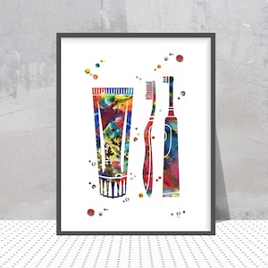 Dental Care Tools Watercolor Toothpaste Toothbrush Art Print Oral Care Poster Dental Hygiene Dentist Anatomy Wall Art gift