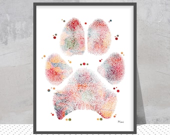 Dog's Paw Footprint Watercolor Print Colorful Dog Paw Print Poster Dog Anatomy Art Dog Paw Close Up Painting Print Veterinary Art Gift