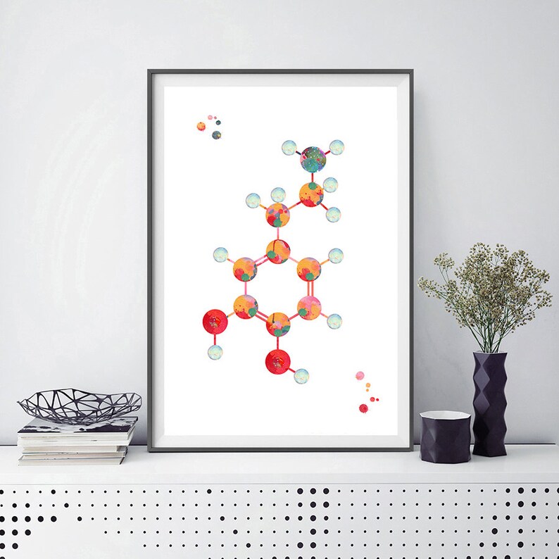 Dopamine Molecule watercolor print dopamine formula poster science Art dopamine chemical structure medical art biology art wall decor 917