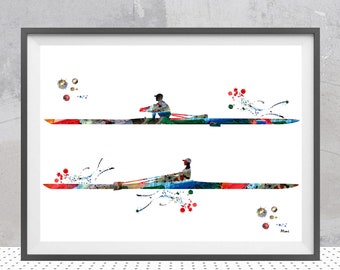 Rowing Watercolor Print Canoe Kayak Poster Solo Rower Illustration Canoeing Kayaking Rowing Personalized Art Add A Name