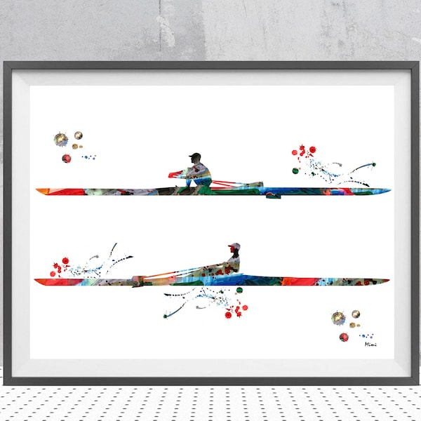 Rowing Watercolor Print Canoe Kayak Poster Solo Rower Illustration Canoeing Kayaking Rowing Personalized Art Add A Name