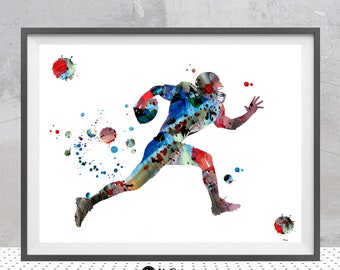 Giocatore di football americano stampa football running back poster ad acquerello football americano Regalo d'arte personalizzato Aggiungi un nome