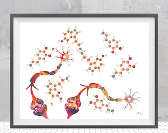 Neurons and Chemistry Poster - Abstract Neurology Watercolor - Neuroscience Art