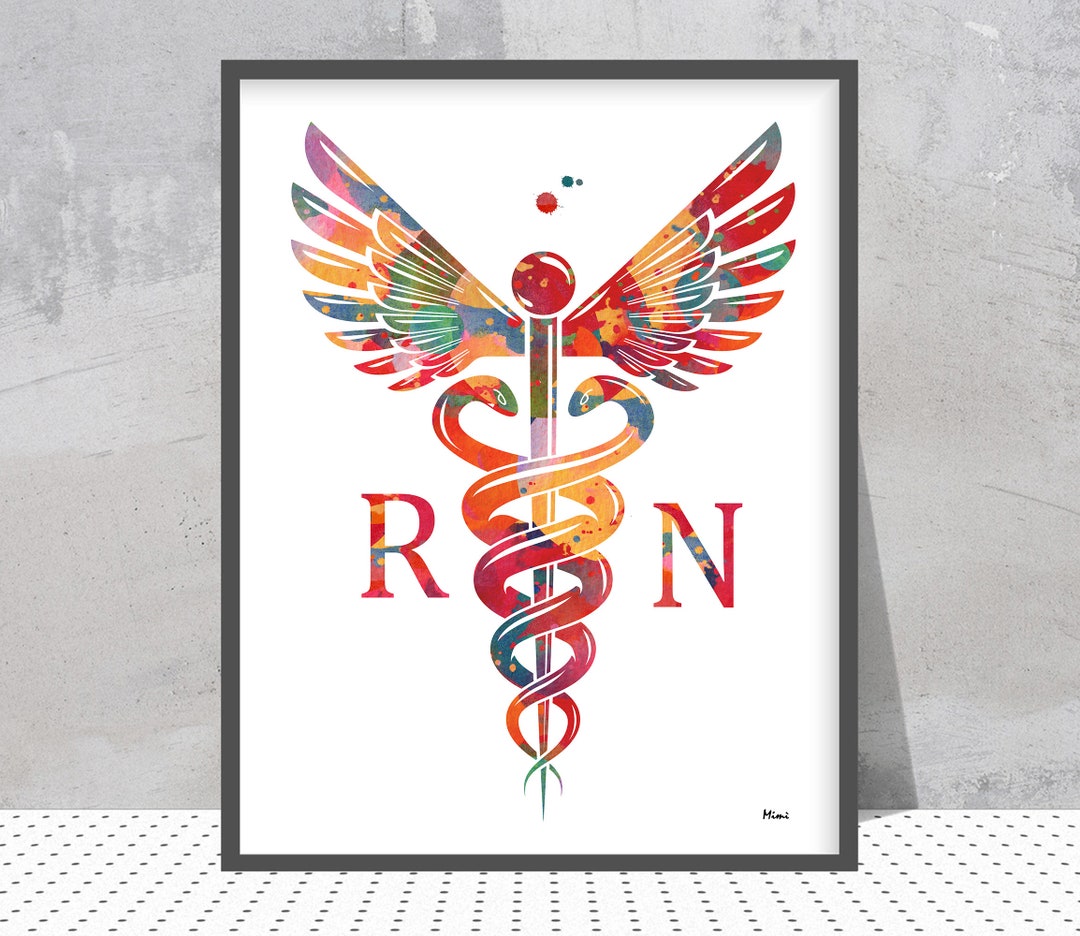 Registered Nurse RN Caduceus Print Nursing Emblem Watercolor Etsy 日本