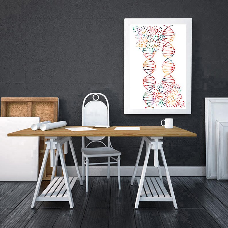 Dna Art Print Double Helix Science Art Watercolor Poster Genetics Art Print Abstract DNA Illustration