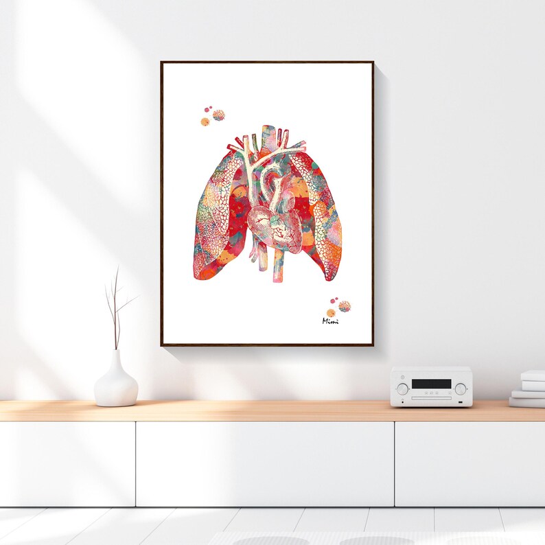 Heart & Lungs Watercolor Print - Anatomy Art Poster - Etsy