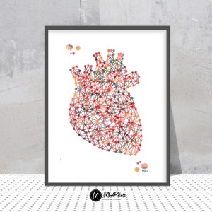 Heart Print Abstract Anatomy Art Poster Watercolor Print Human Heart Illustration Medical art decor heart anatomy dotted series art gift