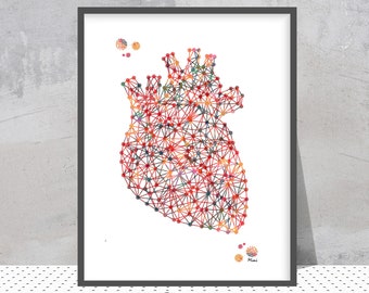 Heart Anatomy Print Geometric Style | Cardiology Art | Cardio Clinic Decor | Cardiologist Gift