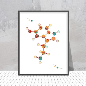 Serotonin Molecule science Art print serotonin formula watercolor poster Biology Wall Art Biologist Gift