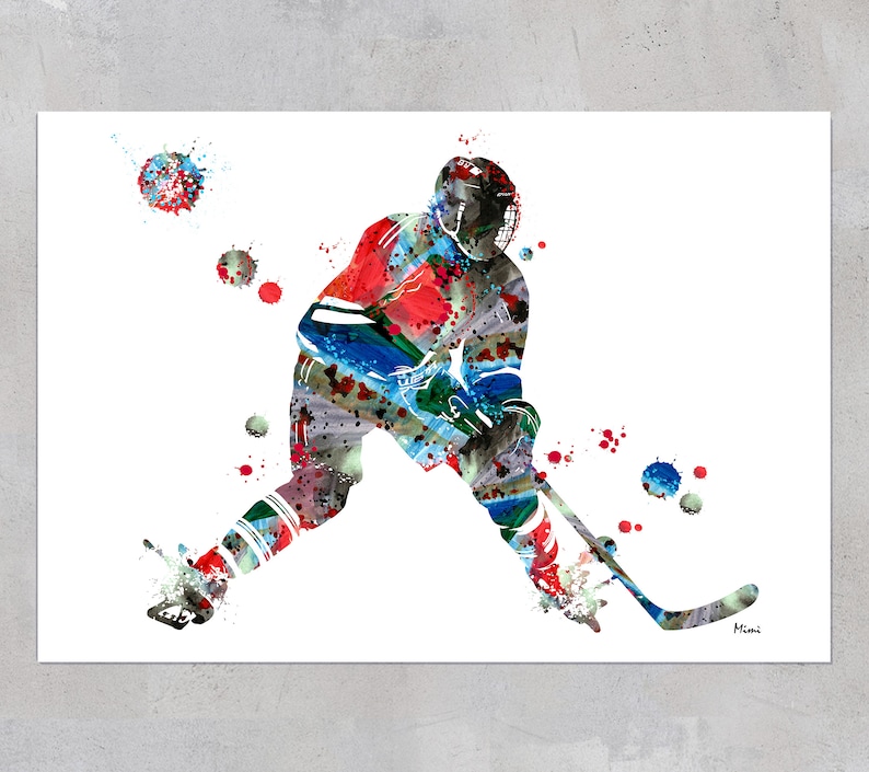 Ice Hockey Print Male Ice Hockey Player Watercolor Ice Hockey Winger Poster Hockey Painting Hockey Personalized Art Gift Add A Name image 2