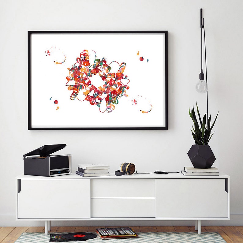 Hemoglobin science art watercolor print blood cells hemoglobin poster anatomy art heme group painting print biology art hemoglobin image 4