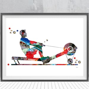 Rowing Machine Print Man Training on Indoor Rower Watercolor Male Rower Print Canoeing Kayaking Rowing Personalized Sport Art Gift Add Name