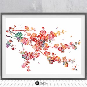 Cherry Blossom Tree Branches Watercolor print abstract sakura blossom poster cherry tree print cherry flowers hanami art