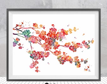 Cherry Blossom Tree Branches Watercolor print abstract sakura blossom poster cherry tree print cherry flowers hanami art