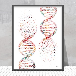 DNA molecule art print Dna double helix genetic watercolor print Dna illustration abstract biology art genetic Dna structure print