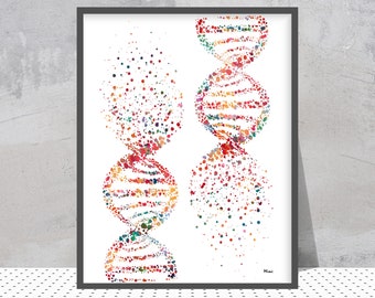 DNA molecule art print Dna double helix genetic watercolor print Dna illustration abstract biology art genetic Dna structure print