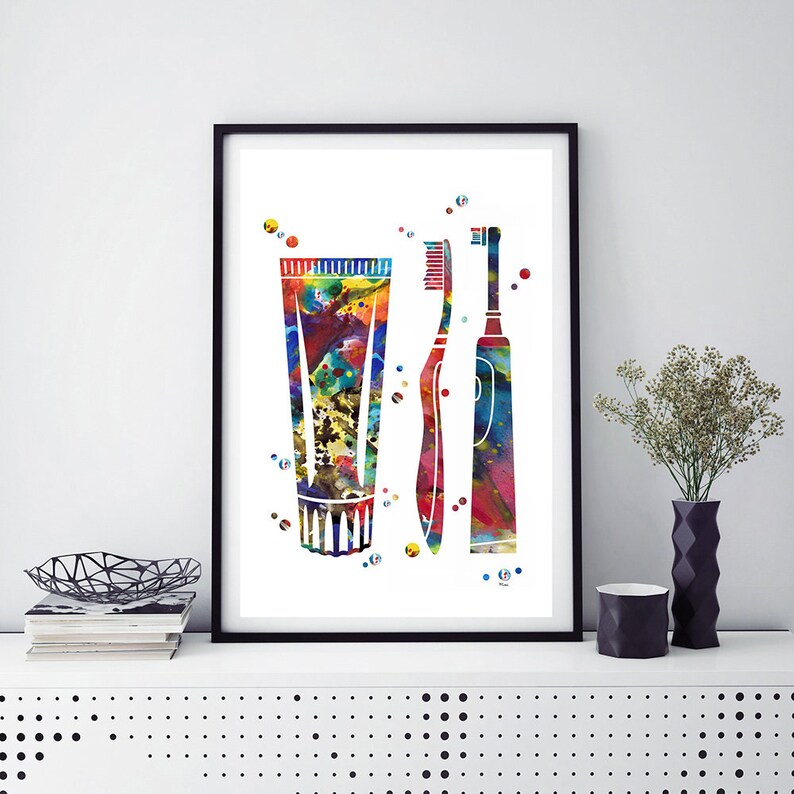 Dental Care Tools Watercolor Toothpaste Toothbrush Art Print Etsy