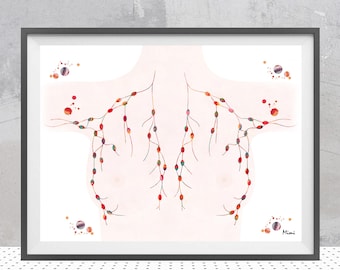 Breast Lymph Nodes Print Female Lymphatic System Anatomy Poster Lymphatic Drainage of the Breast Endocrinology Art Anatomy Art Gift