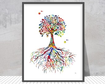 Tree Of Life symbol watercolor print Rooted Tree Of Life poster tree rooted in the earth illustration tree of life art print Wall Art