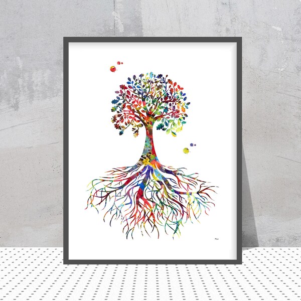 Tree Of Life symbool aquarel print geworteld Tree Of Life poster boom geworteld in de aarde illustratie levensboom art print Wall Art