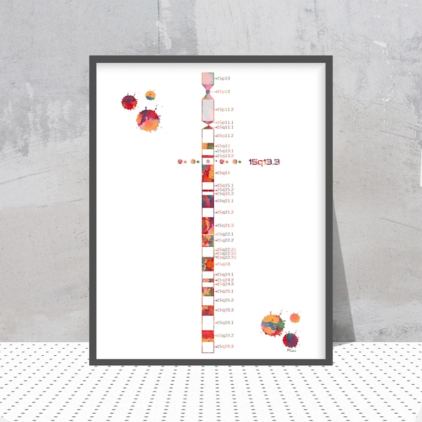 Chromosom 15 Druck Chromosom 15q13.3 Mikrodeletion Aquarell Genetik Kunst Poster Genetische und seltene Krankheiten Biologie Kunst Chromosomen Kunst