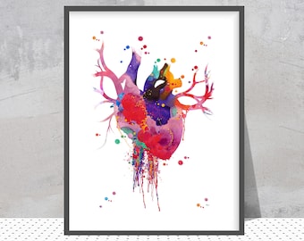 Heart Anatomy Watercolor Print Abstract Medical Art The Human Heart Poster Anatomy Art Illustration Anatomical heart print science art gift