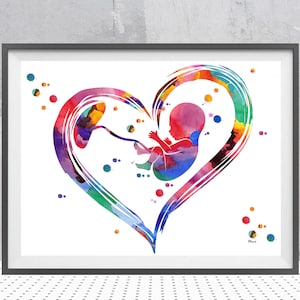 Impresión de acuarela sobre atención prenatal, póster de embarazo, impresión sobre crecimiento fetal y placenta, impresión sobre ginecología, obstetricia, obstetricia y ginecología.