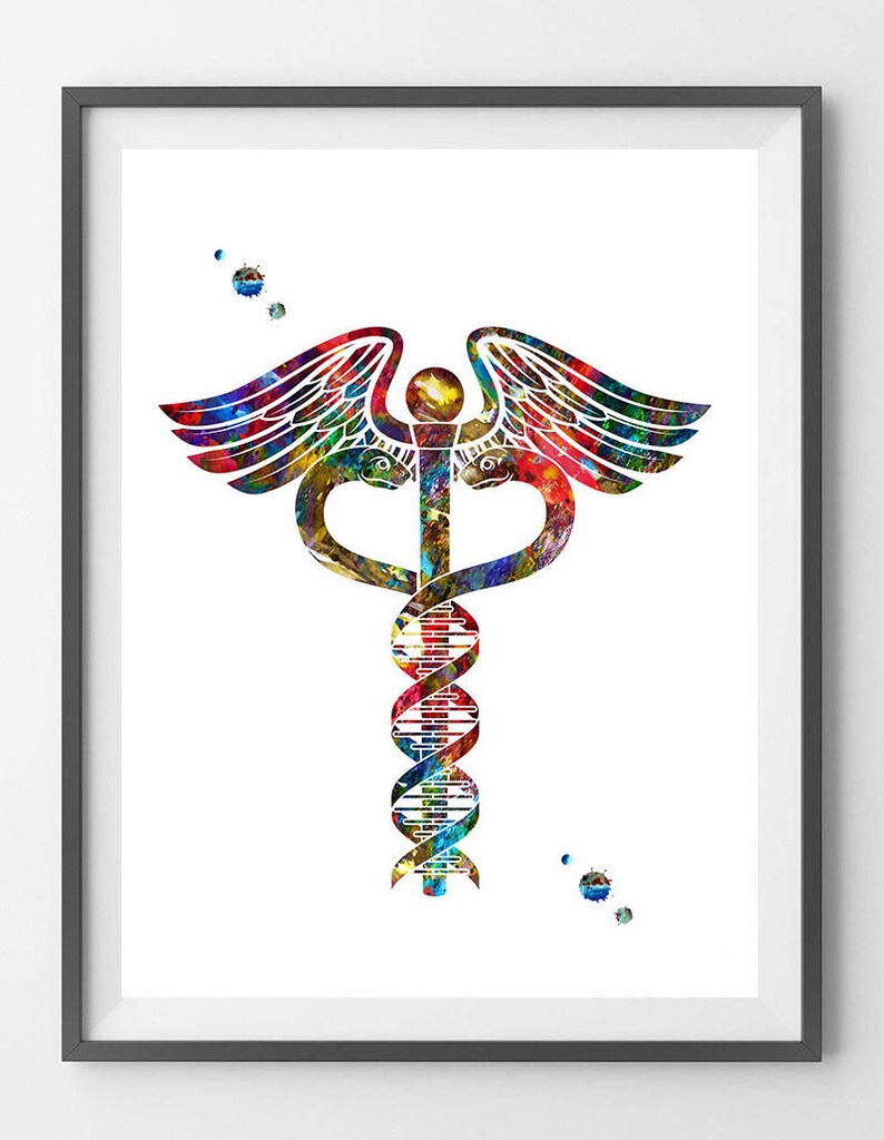 Dna Caduceus Art Print Science Art Symbol Medical Art Etsy