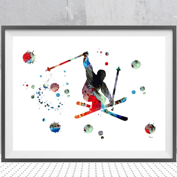 Freeride Skier print ski jump poster downhill skiing watercolor ski art print freeride powder skiing Personalized Wall Art Gift Add A Name