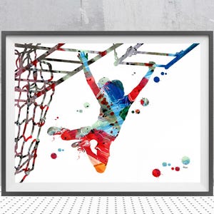Parkour Girl Watercolor Parkour Obstacles Poster Kids Parkour Bars Exercise Print Outdoor Gym Parkour Painting Print Kids Room Decor