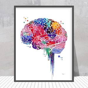 Brain Watercolor Print Anatomy Art, Brain Lateral View Poster Lobes Of The Cerebral Cortex Abstract Medical Art Neurology Art Gift