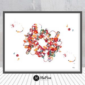 Hemoglobin science art watercolor print blood cells hemoglobin poster anatomy art heme group painting print biology art hemoglobin image 1