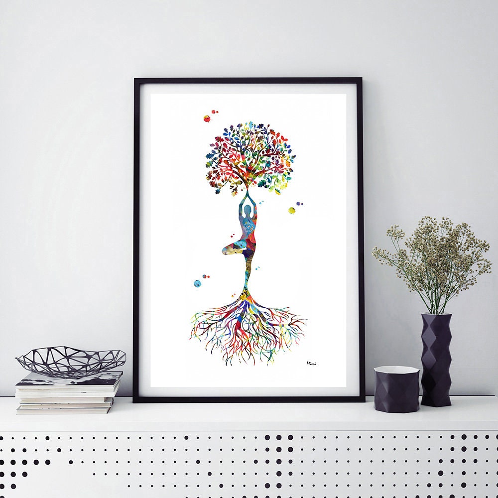 Yoga Tree Pose Watercolor Print Yoga Tree of Life Poster Yoga