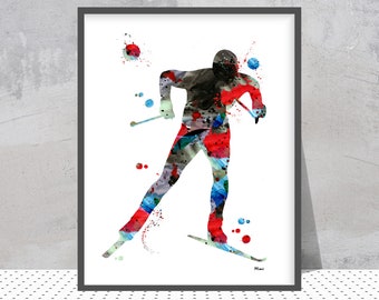 Sciatore di fondo Stampa sportiva Sport invernali Stampa artistica Sciatore nordico Pattinaggio Poster Sciatore di fondo nordico Regalo personalizzato Aggiungi nome