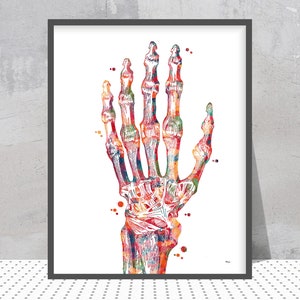 Hand Bones Anatomy Art Print Radiocarpal Joint Poster Wrist Joint Structure Watercolor Hand Surgery bones and ligaments Orthopedy Wall Art