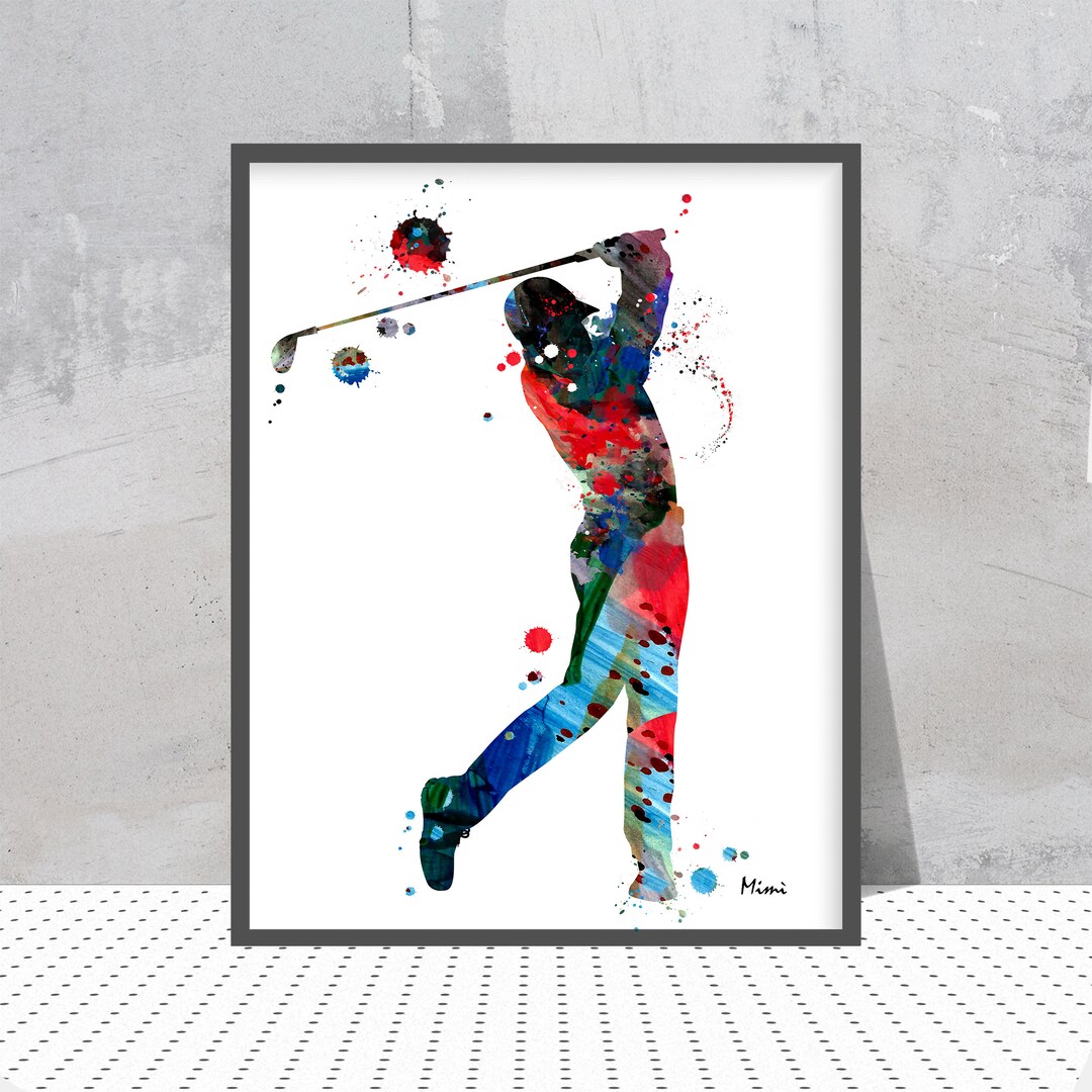 Golf Player Sport Print Golfer Poster Golf Player Batting the Golf Ball Watercolor Golf Art