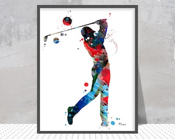 Golf Player Sport Print Golfer Poster Golf Player Batting The Golf Ball Watercolor Golf Art Golfing Personalized Wall Art Gift Add A Name