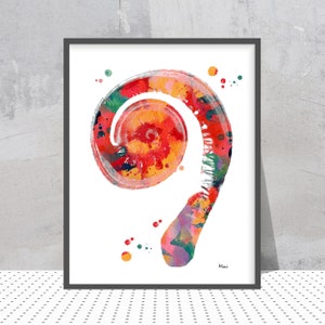 Cochlea Anatomy Print Inner Ear Watercolor Cochlea Painting Print Audiology Poster Otolaryngology Print Speech Therapy Art Anatomy Art Gift
