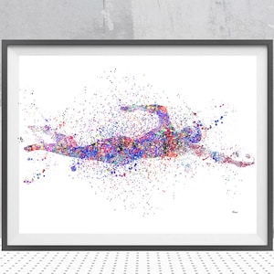 Kruipzwemmer aquarel zwemposter zwemmer atleet illustratie gepersonaliseerde sportkunst gepersonaliseerde kunst Kies kleur