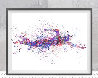 Crawl Swimmer Watercolor Swimming Poster Swimmer Athlete Illustration Personalized Sports Art  Personalized Art Choose Color
