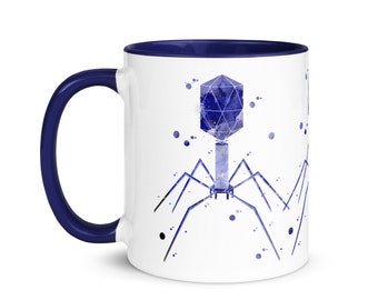 Bacteriophage Mug Science Art Phage Watercolor Printed All Around On Personalized Ceramics Mug Mug Choose Color Black Or Blue