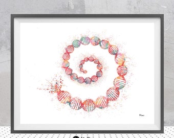 DNA Science Art Watercolor Print Abstract Dna Helix Giclee Print Genetics Art Poster Dna Illustration Science Art Gift