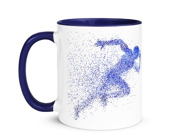 Runner Mug Abstract Runner Mug Sport Mug Running Man Mug 11 OZ White Ceramics Mug With a Beautiful Blue Runner Mug Gift For Runners